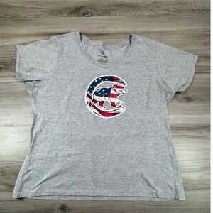 Fanatics Chicago Cubs MLB Womens 2XL Grey American Flag Logo Graphic T-Shirt